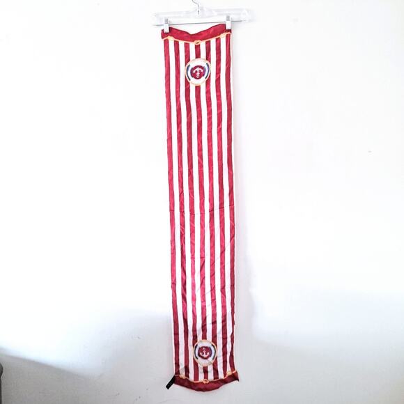 Land's End Nautical Red Stripe Rope & Anchor Rectangular Silk Scarf 10" X 52" - Picture 1 of 7